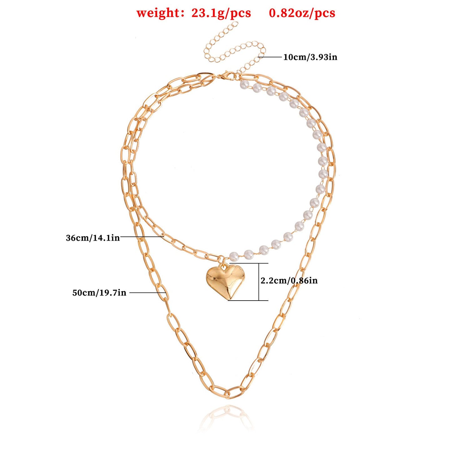 Jewelry punk double-layer geometric big heart pendant imitation pearl necklace female ins all-match necklace