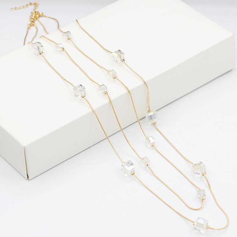 Versatile Crystal Long Necklace Fashion Sweater Chain Trend Jewelry