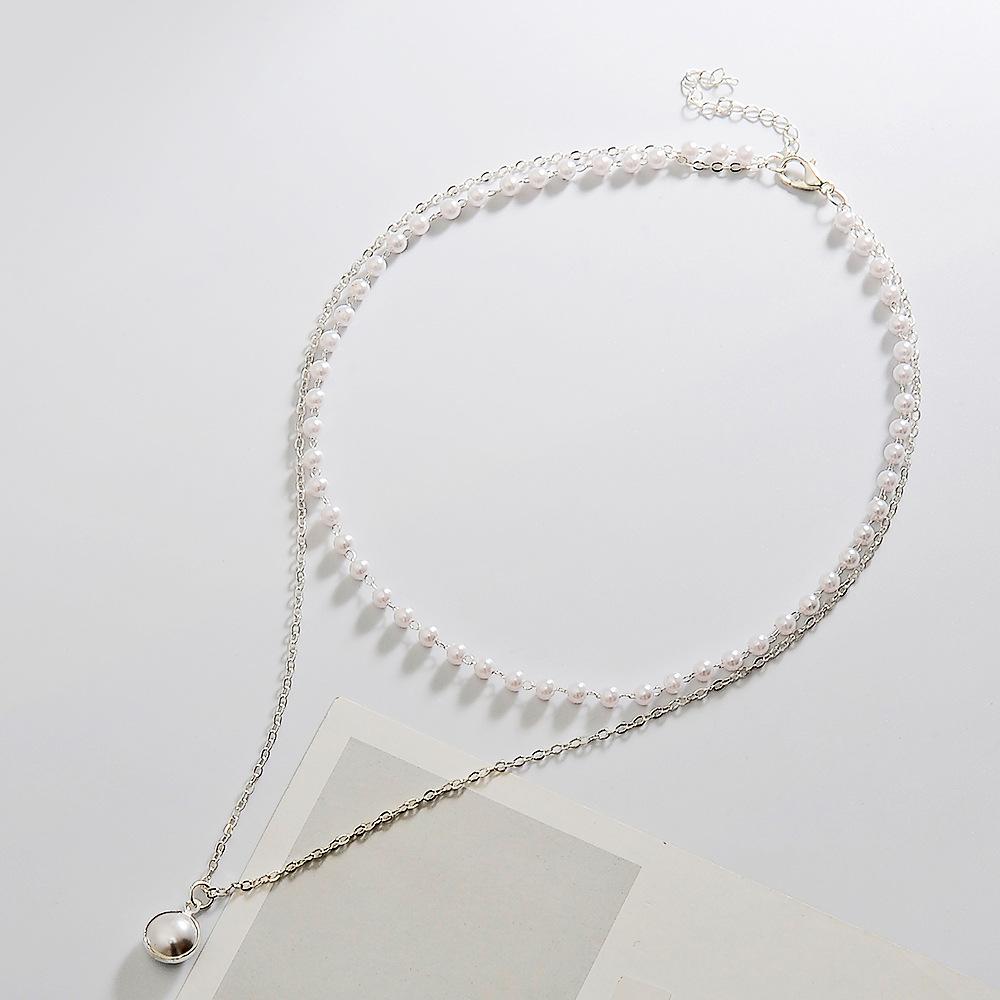 Ins net red simple double-layer pearl necklace temperament short collarbone chain female tide choker necklace
