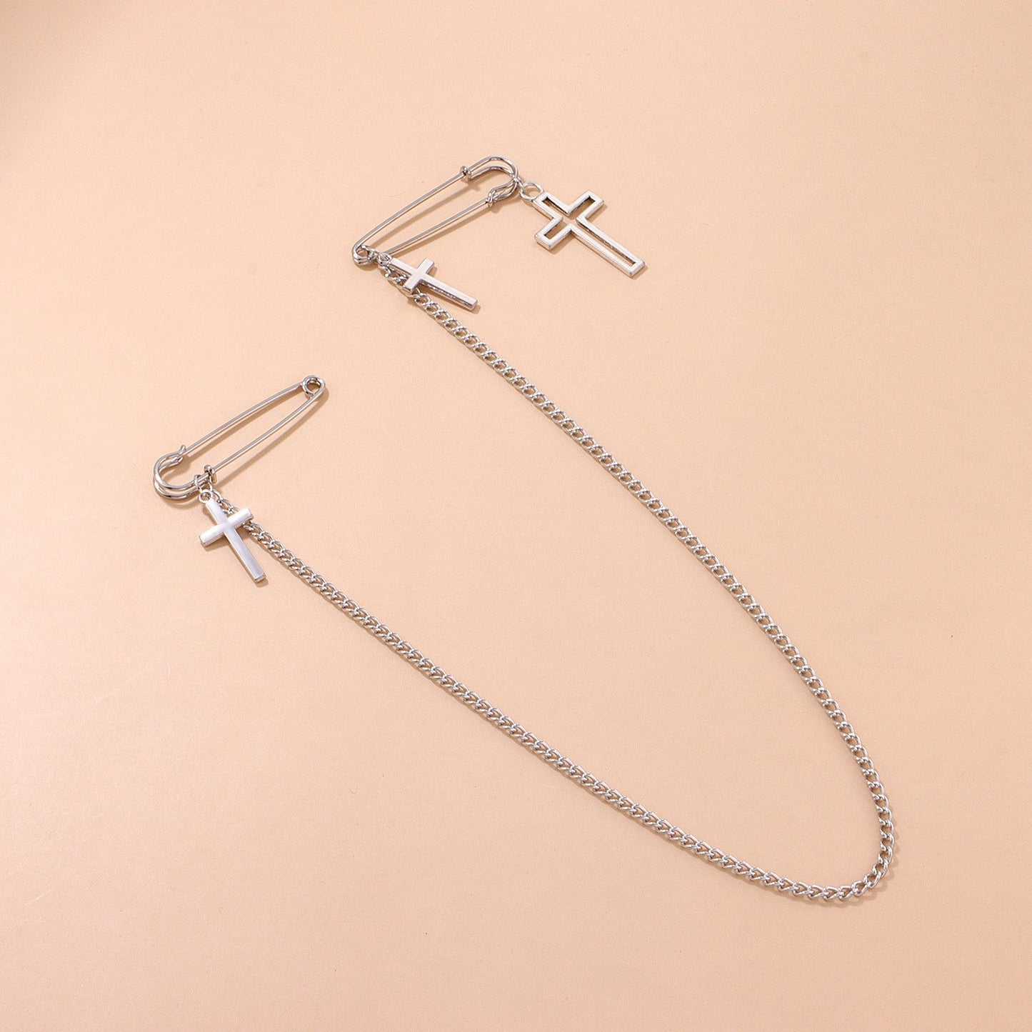 Jewelry Simple Cross Pendant Chain Brooch Men's and Women's Trendy Style Retro Personality Gender Pin Accessories