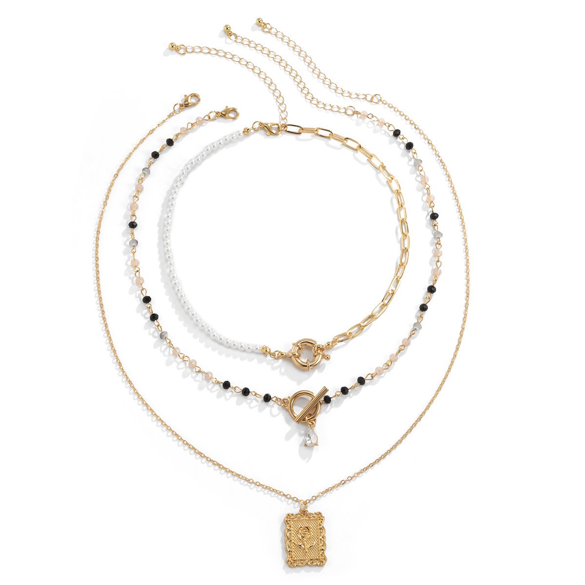 Fashion street shooting millet grain pearl ot buckle necklace female sweet cool metal rose tag pendant