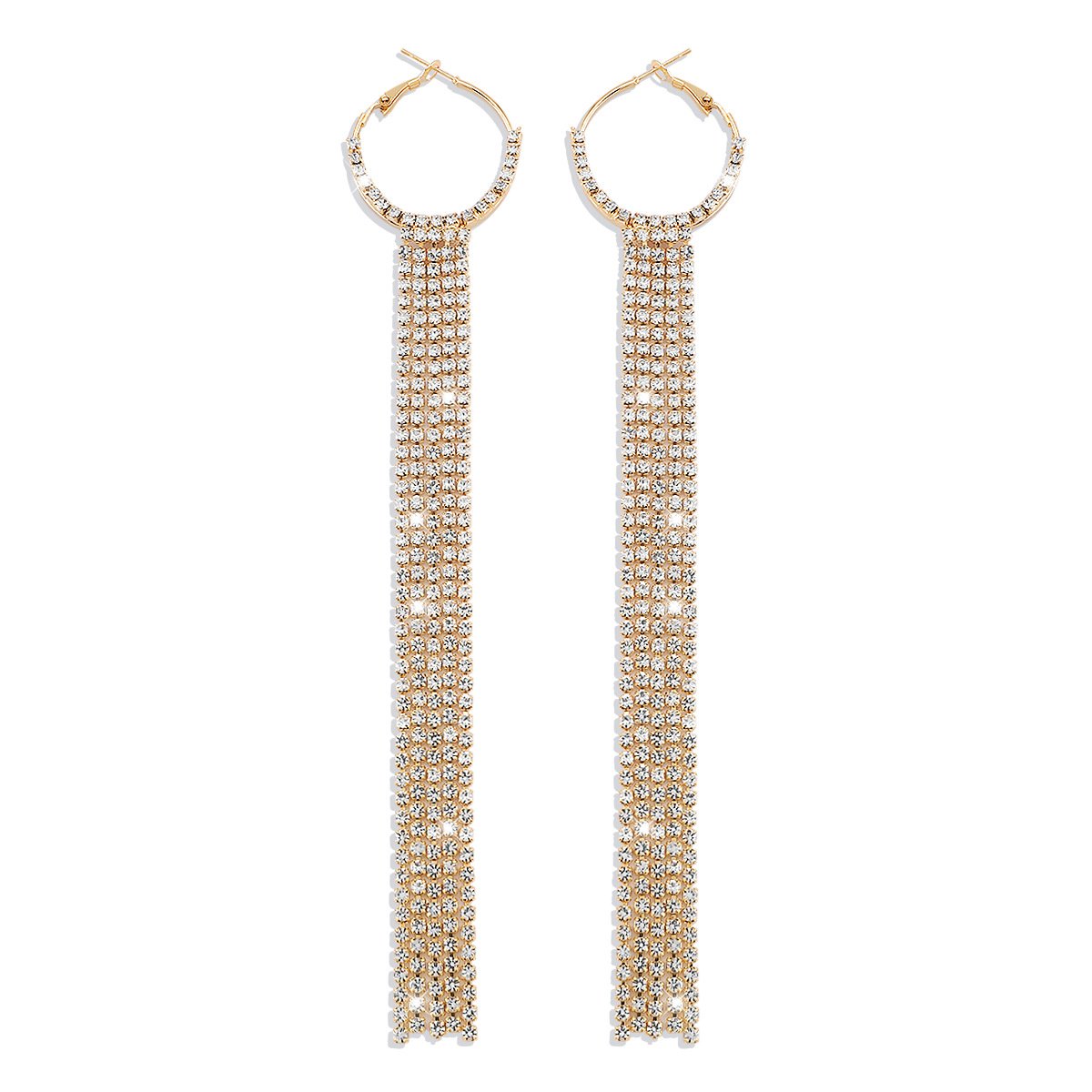 E1466 Exaggerated Long Rhinestone Tassel Earrings Women's Light Luxury Geometric Net Red Night Earrings