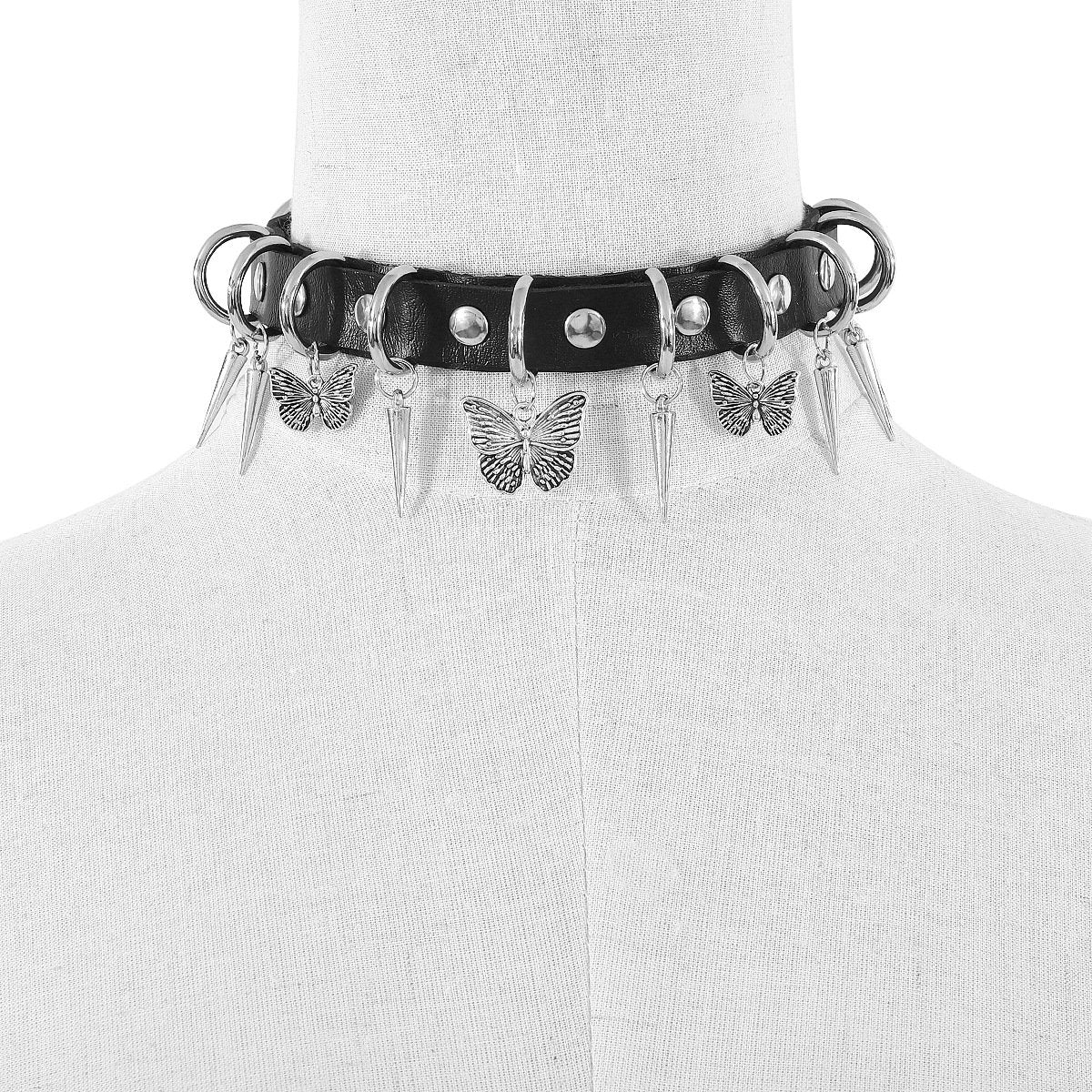 N1867 Sweet and Cool Personality PU Collar Female Rivet Butterfly Creative Rock Harajuku Leather Necklace