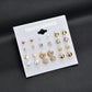 Fashion Jewelry Set Earrings 12 Pairs Square Imitation Zircon Stud Earrings Peach Heart Diamond Earrings