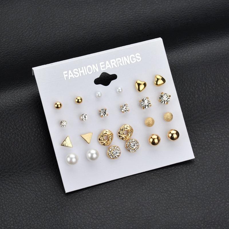 Fashion Jewelry Set Earrings 12 Pairs Square Imitation Zircon Stud Earrings Peach Heart Diamond Earrings