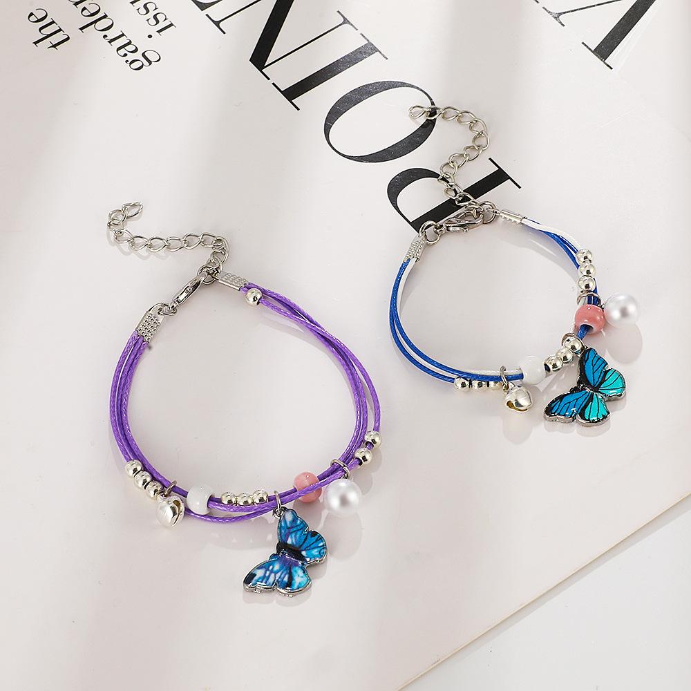 Ins Blue Butterfly Bracelet Female Fashion Temperament Mori Super Fairy Woven Butterfly Bracelet Girlfriend Bracelet