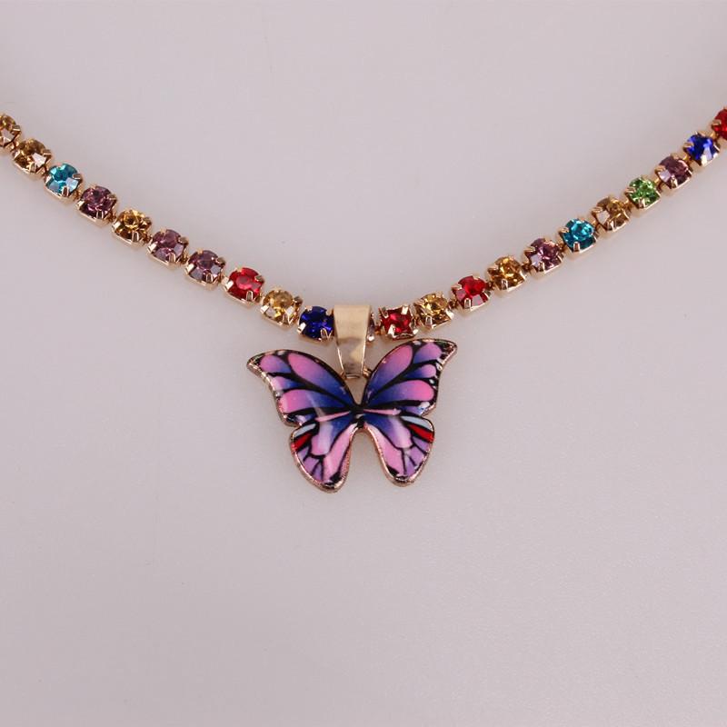 Accessories Personalized Colorful Claw Chain Drill Necklace Simple Drip Oil Symphony Butterfly Pendant Necklace