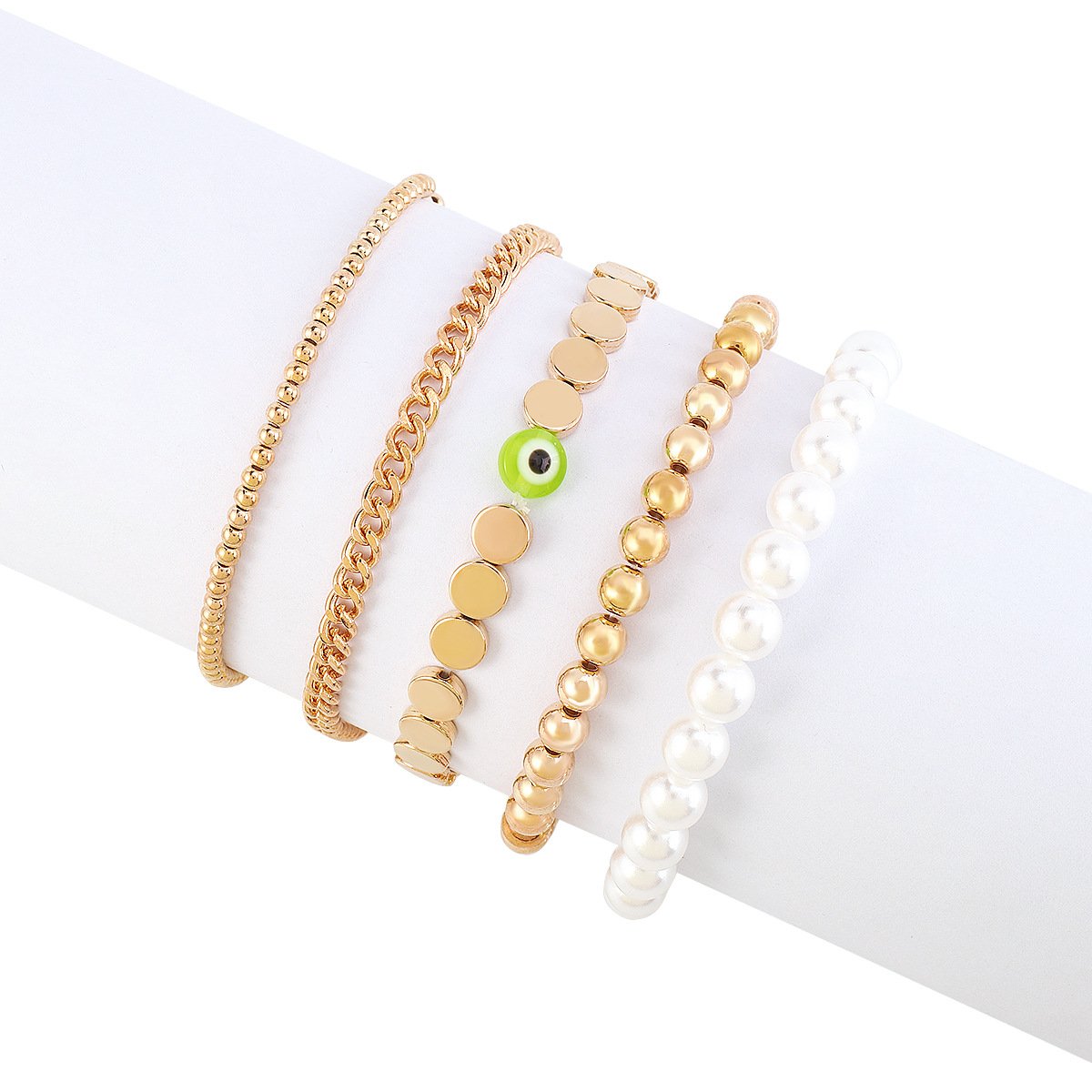 B1726 Personality Beaded Hand Decoration Imitation Pearl Resin Eye Chain Bracelet Stretch Stackable Geometric Bracelet