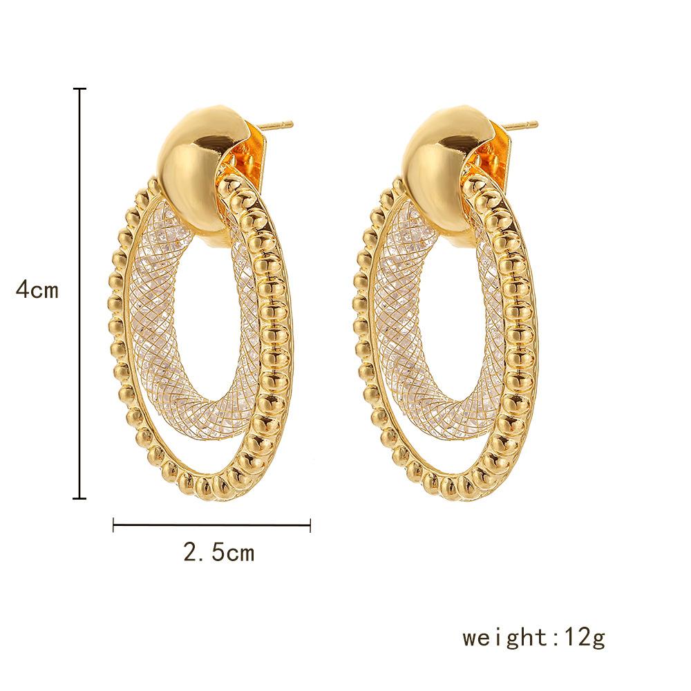 Geometric gold generous women's wire mesh zircon metal geometric O earrings earrings