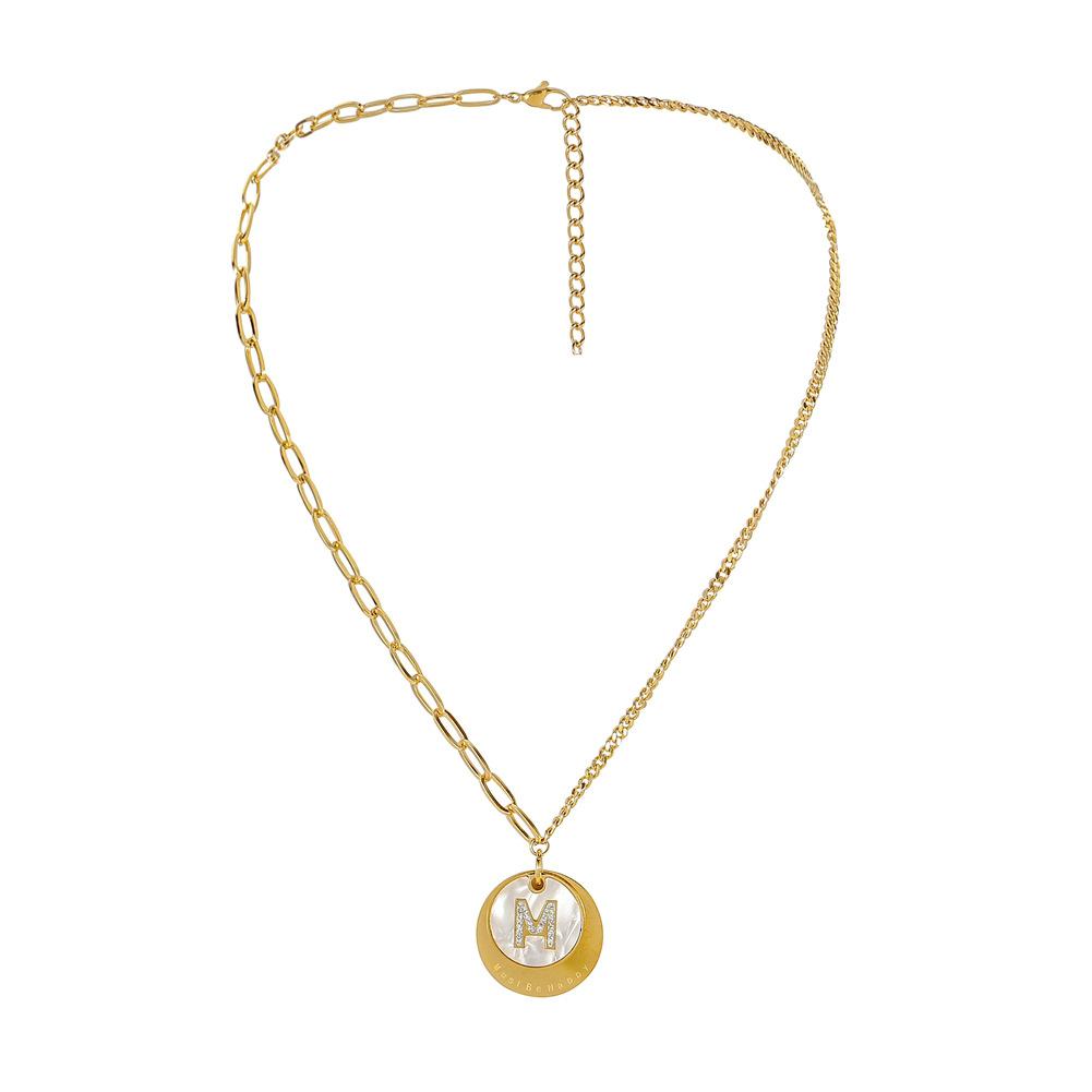Fashion personality stainless steel gold shell letter M diamond pendant titanium steel ladies necklace