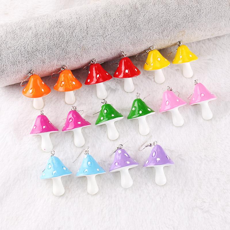 Candy Color Acrylic Mushroom Pants Chain Personality Versatile Necklace Earring Set