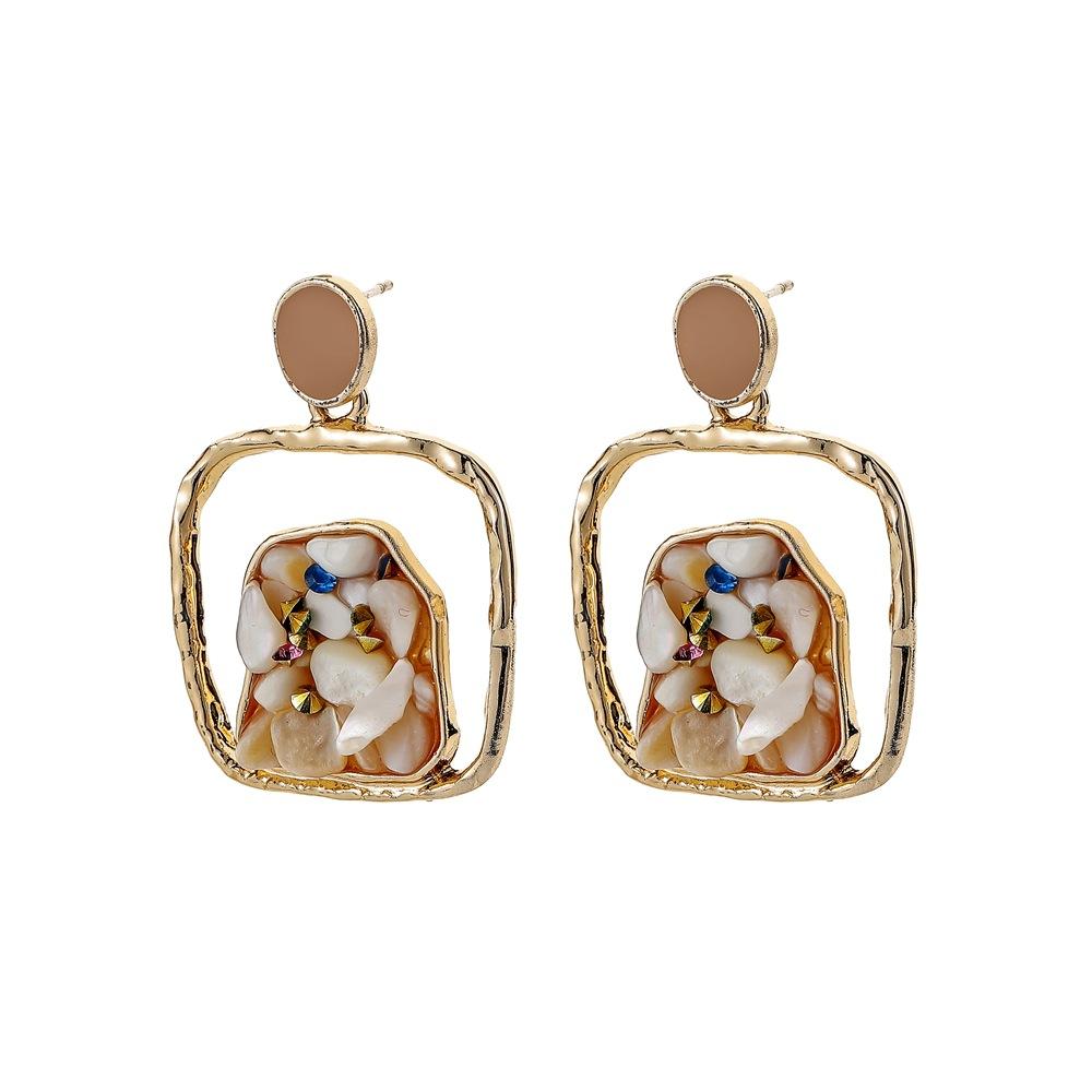 Fashion square hollow gravel drop glue earrings women's personality back shape temperament inlaid zircon earrings jewelry