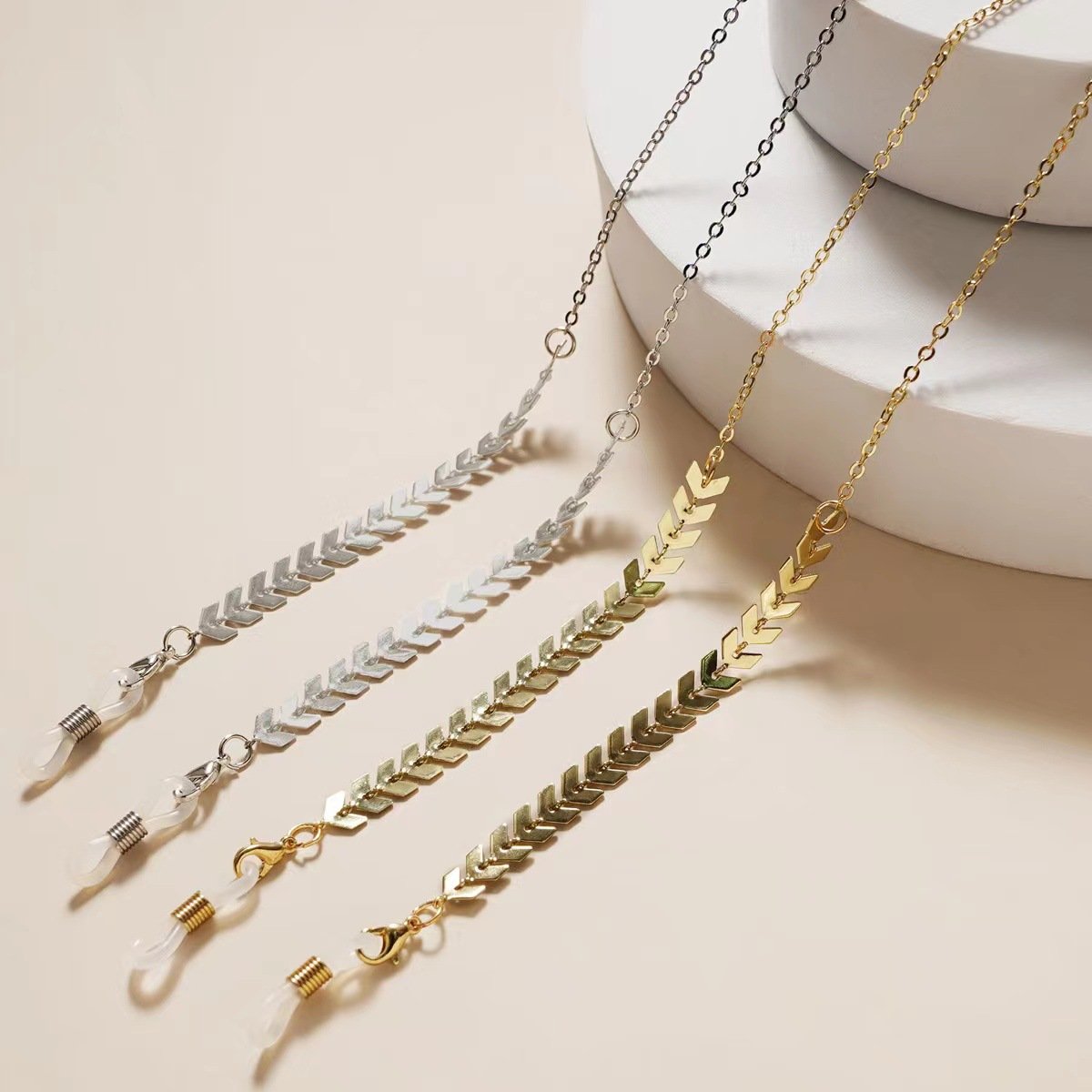 Color-preserving gold-plated mask chain wheat ear mirror rope hanging neck rope metal copper non-slip chain pearl glasses chain