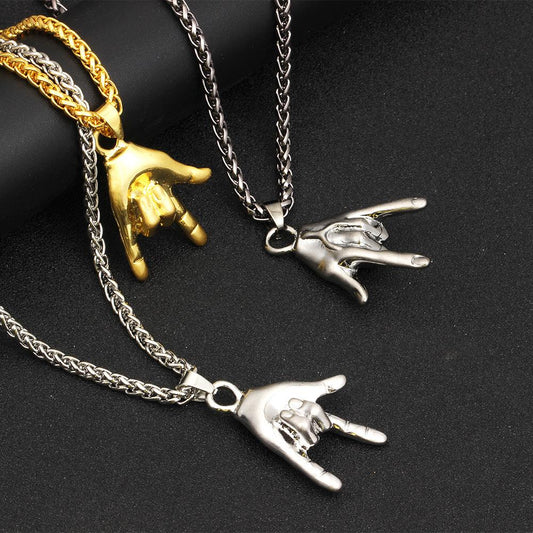 HIPHOP punk rock gesture necklace creative personality men's hip-hop ROCK pendant jewelry