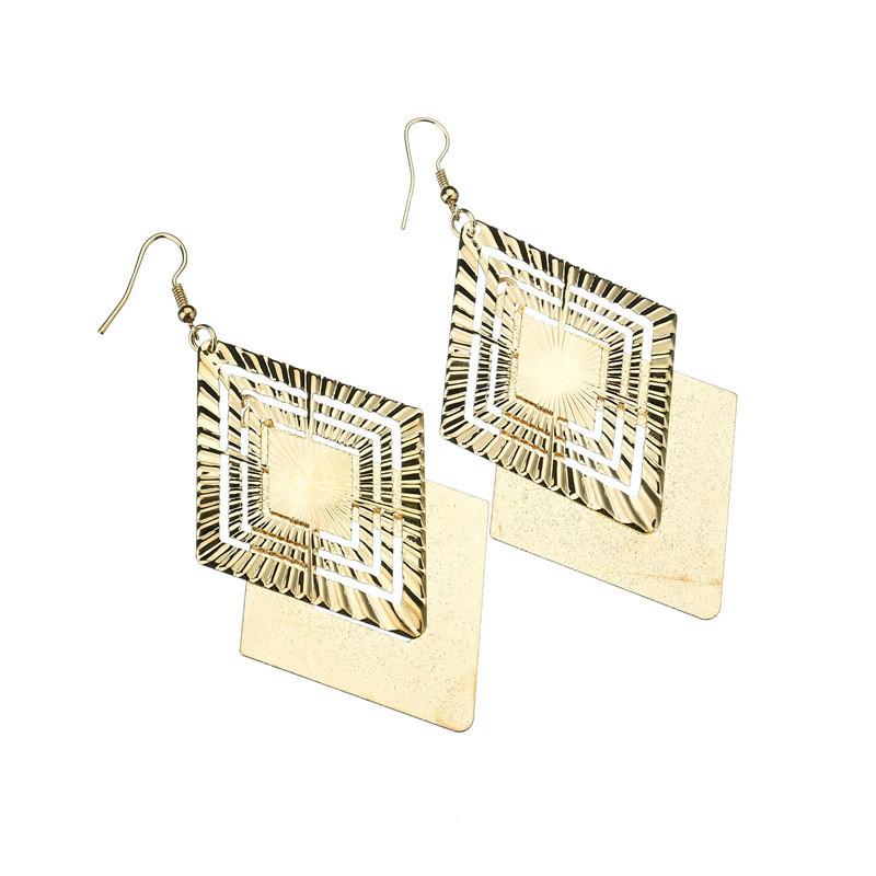 Geometric Hollow Ladies Multi-level Rhombus Versatile Frosted Earrings Girls Heart Push Economical Jewelry