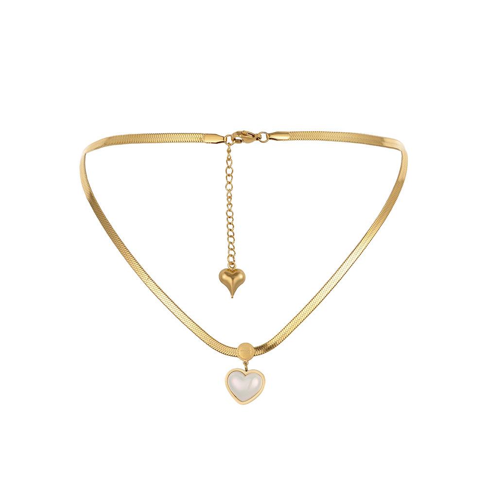 Fashion color peach heart love stainless steel necklace ins simple titanium steel collarbone chain necklace for women