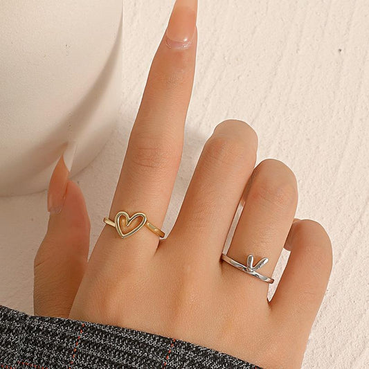 Love suit ring female ins fashion irregular two-color heart-shaped two-piece creative ring