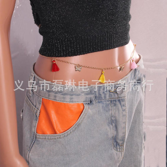 Metal Waist Chain Thin Chain Waist Accessories Versatile Dress Fashion Butterfly Colorful Tassel Waist Chain