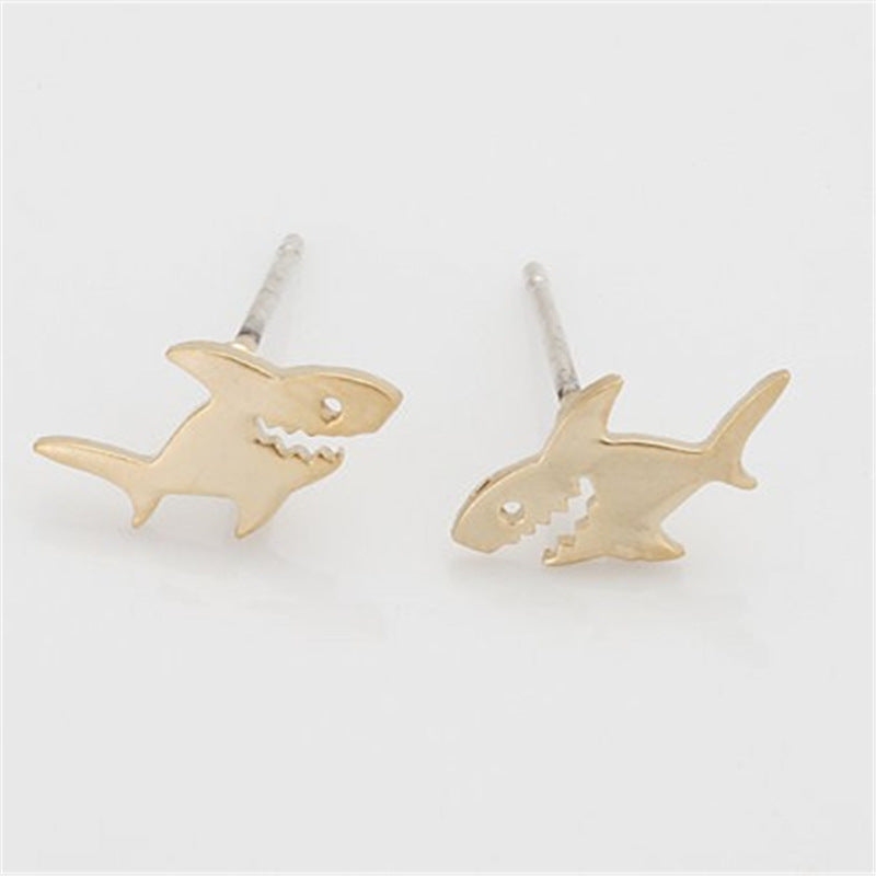 Pop Earrings Shark Stud Alloy Plating Color Preservation Clearance