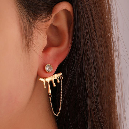 Ins niche design chain tassel earrings French light luxury micro-inlaid zircon earrings lava water drop earrings