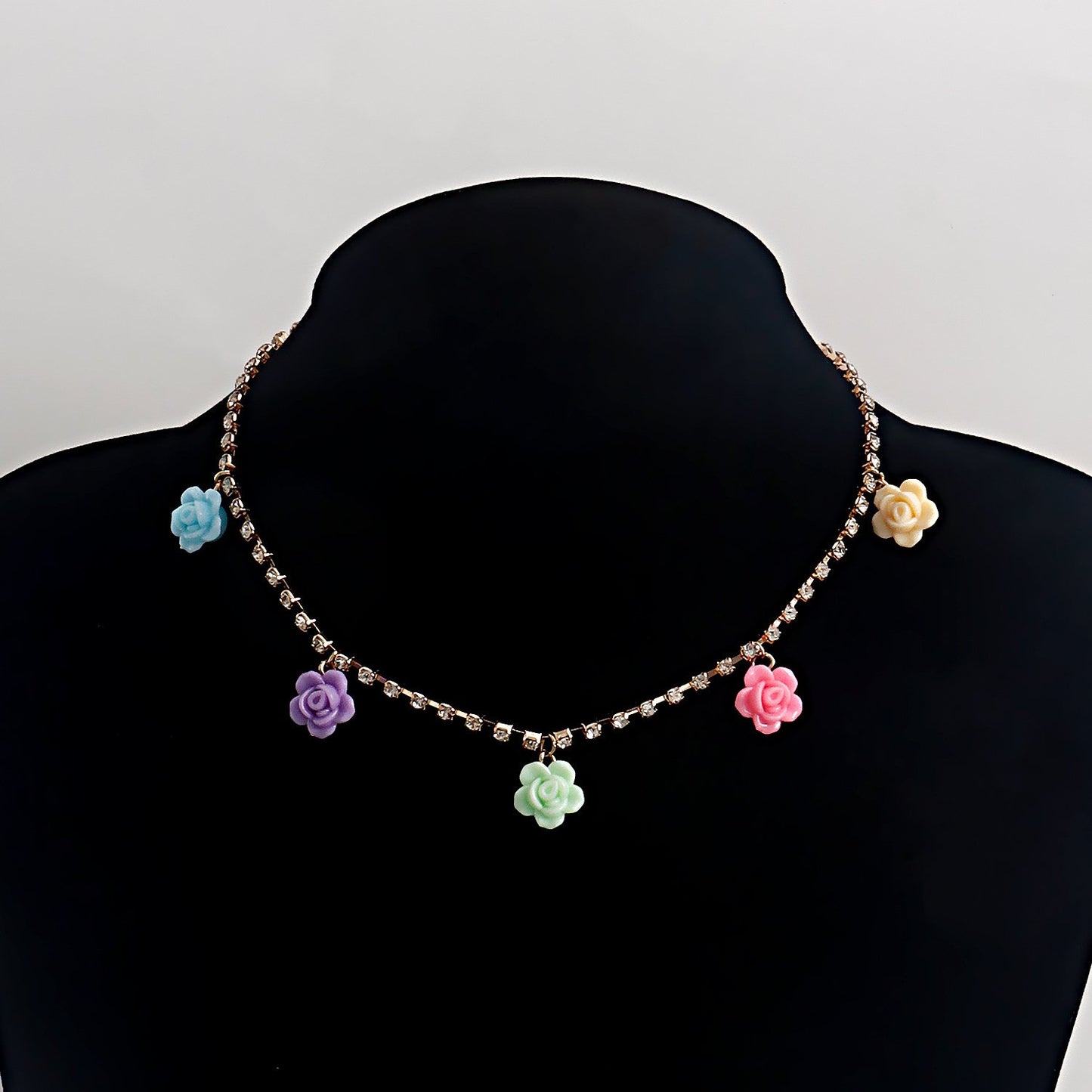 Jewelry ins diamond claw chain colorful flower necklace female choker advanced simple necklace
