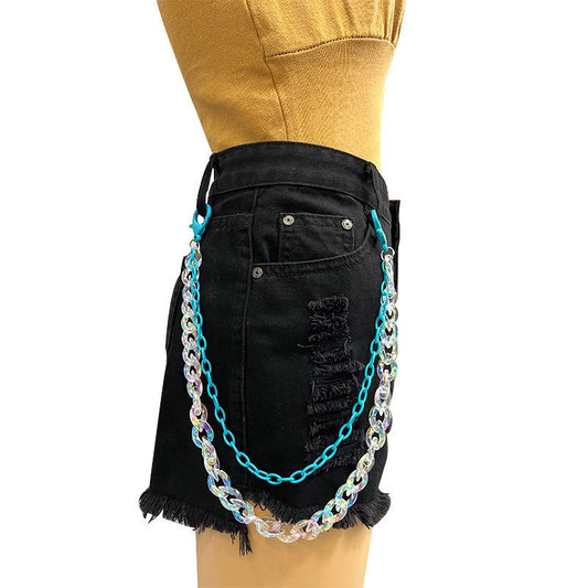 Ins street super hot candy color translucent magic color acrylic double-layer pants chain trendy ornaments