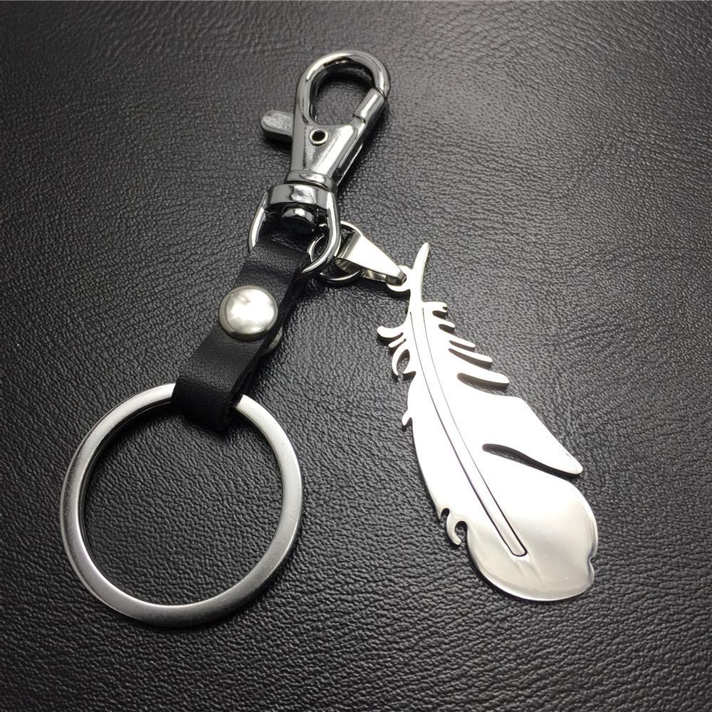 Feather Titanium Steel Pendant Jewelry Accessories Cowhide Keychain Stainless Steel Men's Waist Hanging Ladies Bag Pendant