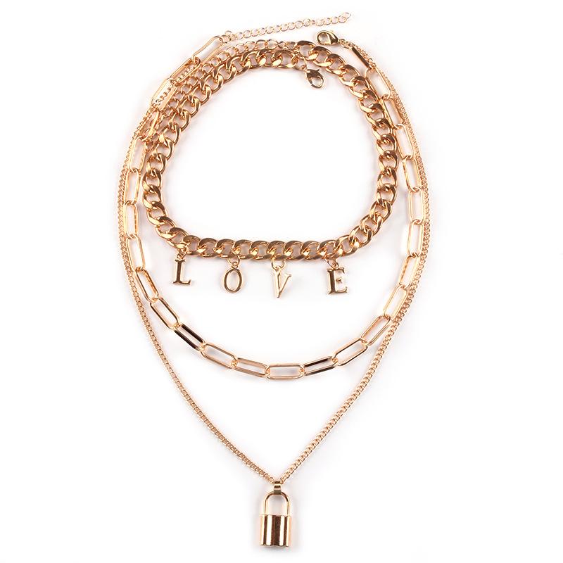 Jewelry multi-layer exaggerated creative chain necklace collarbone chain letter padlock-shaped necklace female