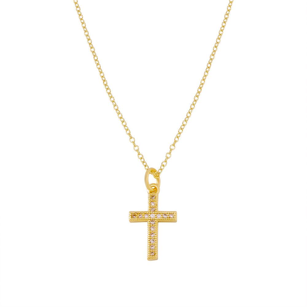 ZN72 Fashion Simple Jewelry Cross Peach Heart Brass Necklace Female Minority Temperament Micro-Inlaid Necklace