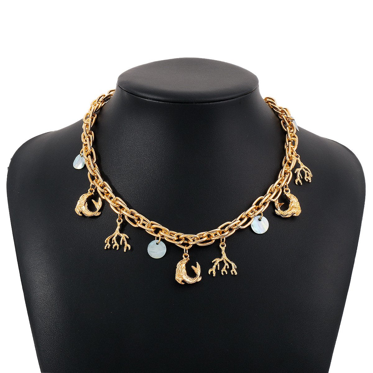 N185ZA Exaggerated Trendy Personality Clavicle Necklace Metal Dolphin Branch Creative Small Necklace Hand Jewelry