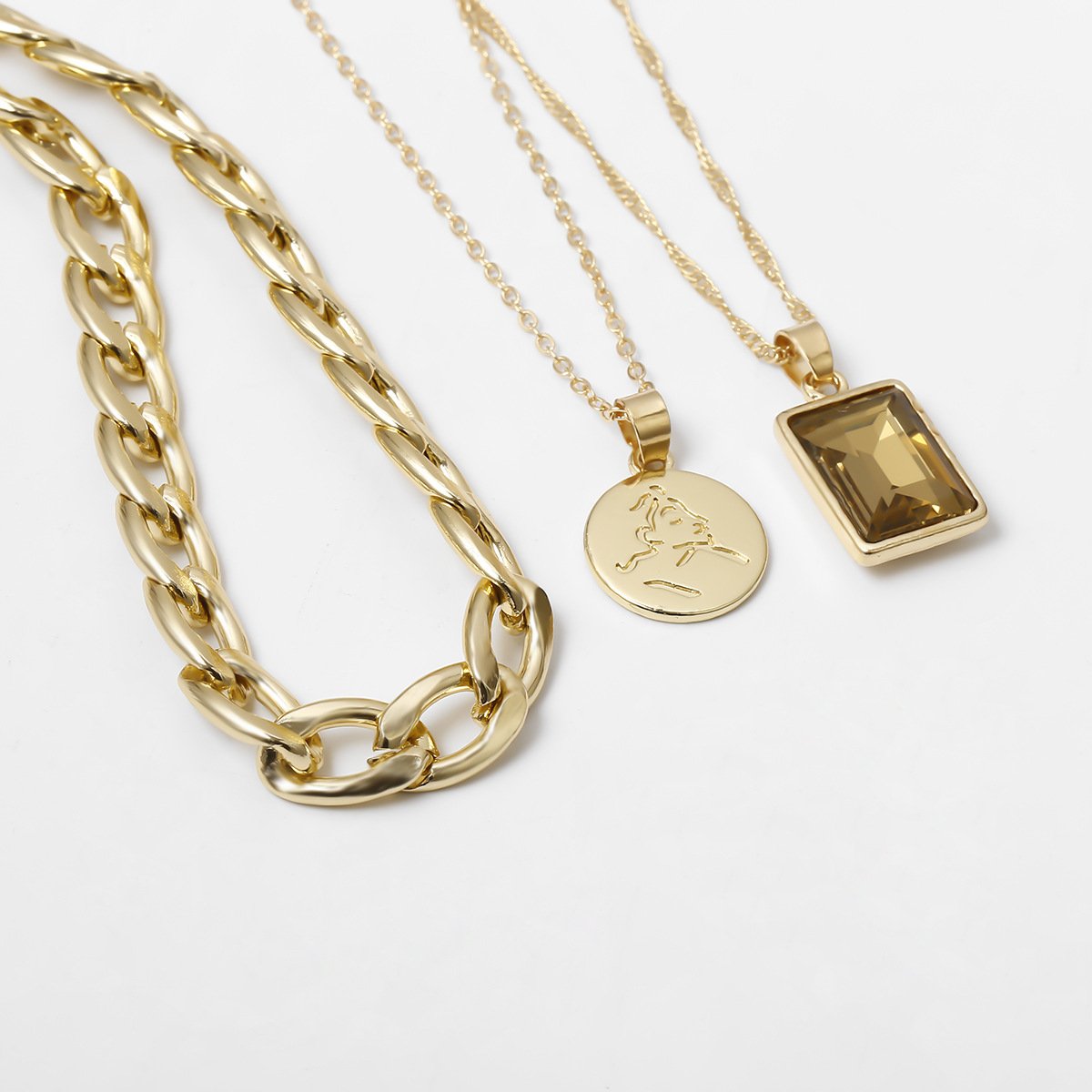 Jewelry Hip Hop Street Fashion Chain Necklace Retro Simple Geometric Portrait Gemstone Necklace Female