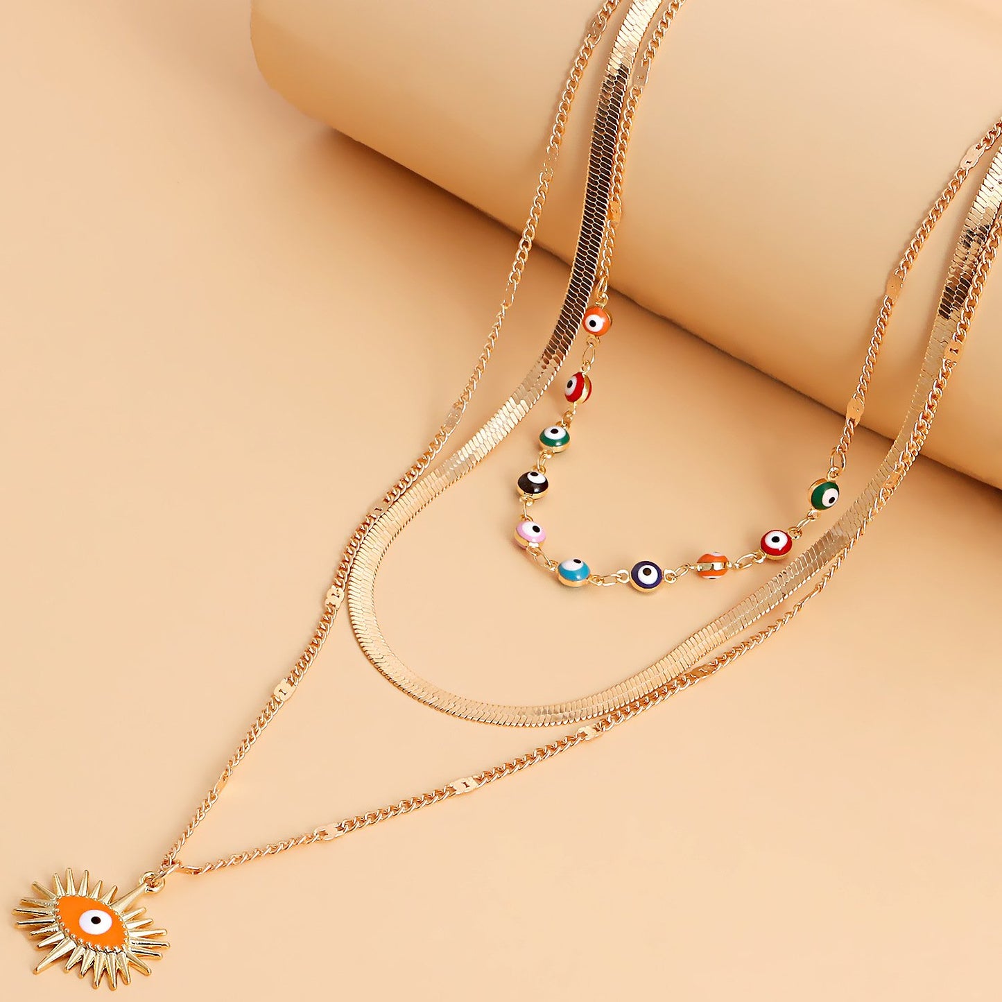 Jewelry trendy multi-layer geometric exaggerated devil's eye pendant necklace female ins eye necklace