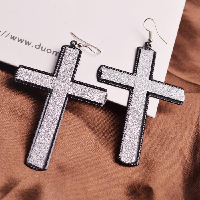 Long retro simple cross frosted earrings exaggerated night direct supply