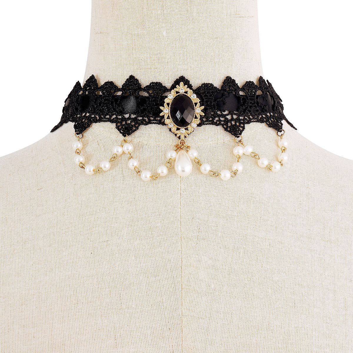 N1946 Simple Lace Resin Sexy Necklace Female Pearl Tassel Retro Gothic Geometric Necklace