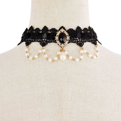 N1946 Simple Lace Resin Sexy Necklace Female Pearl Tassel Retro Gothic Geometric Necklace