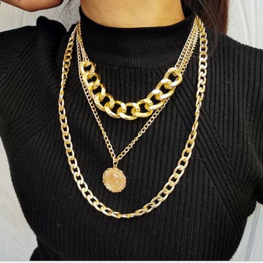 Jewelry Personality Exaggerated Chain Necklace Sweater Chain Simple Queen Pendant Multilayer Necklace Female