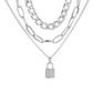 Thick chain lock necklace punk temperament micro-inlaid 3-layer lock pendant multi-layer necklace