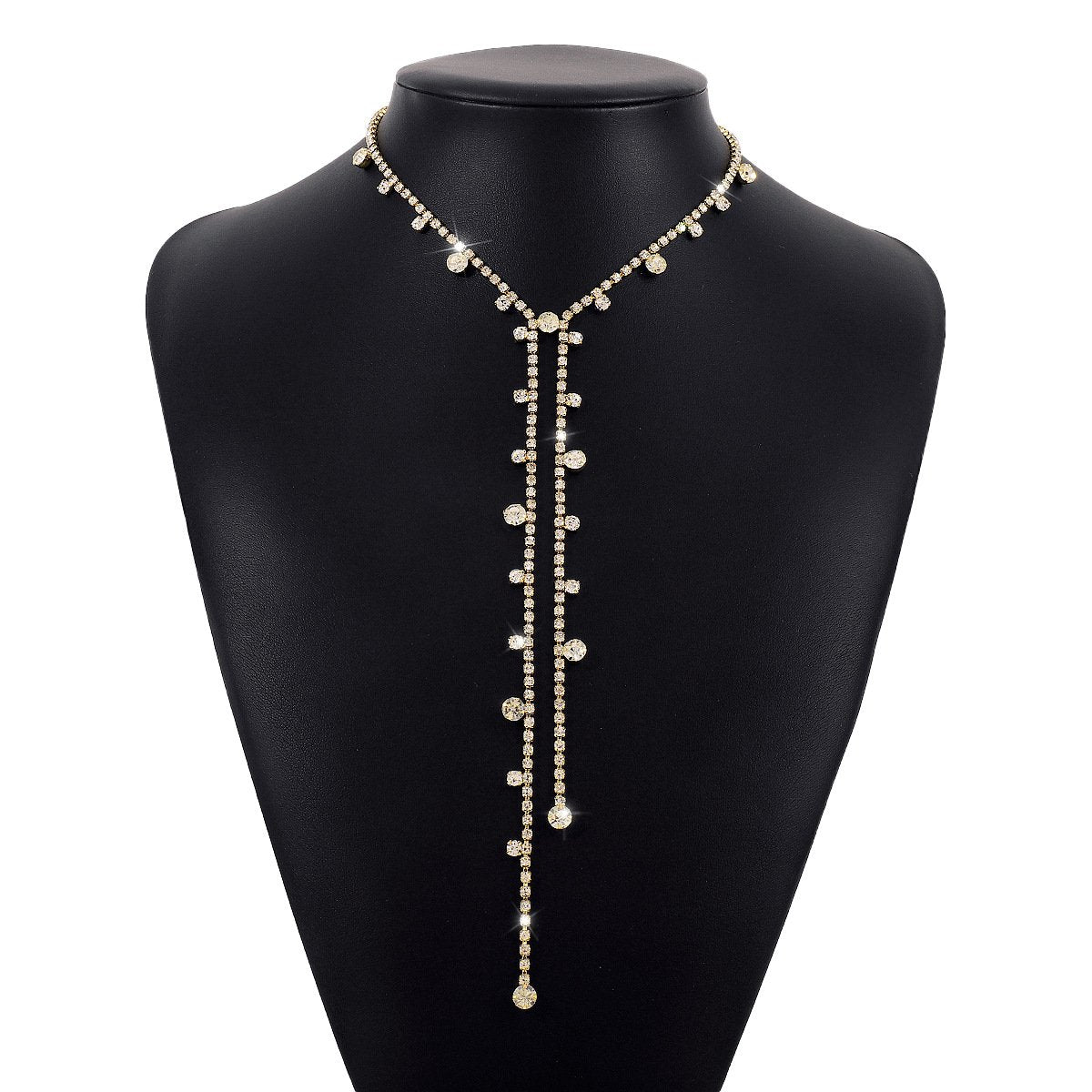 1559 Sexy Personality Long Rhinestone Tassel Necklace Simple Temperament Night Style Fashionable Retro Back Chain