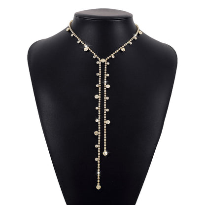1559 Sexy Personality Long Rhinestone Tassel Necklace Simple Temperament Night Style Fashionable Retro Back Chain