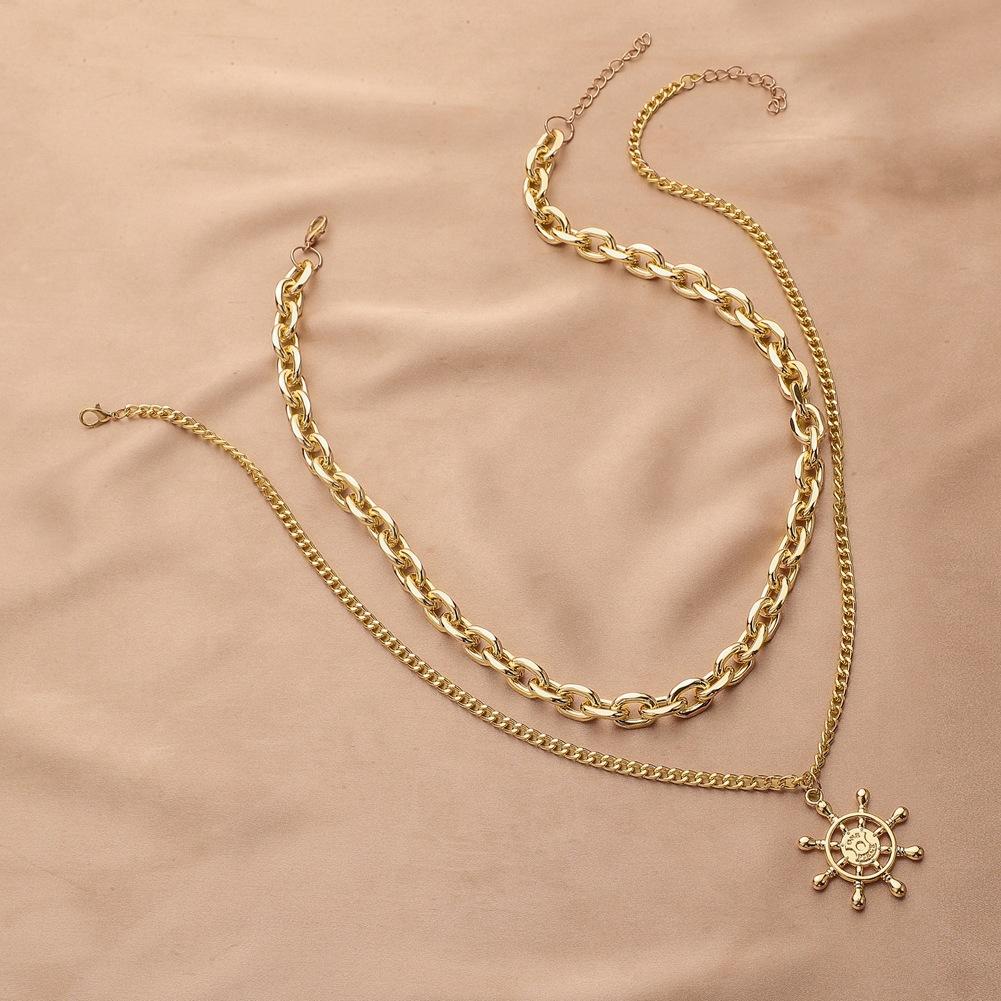 Fashion personality atmosphere double thick chain anchor men's necklace niche design clavicle chain men