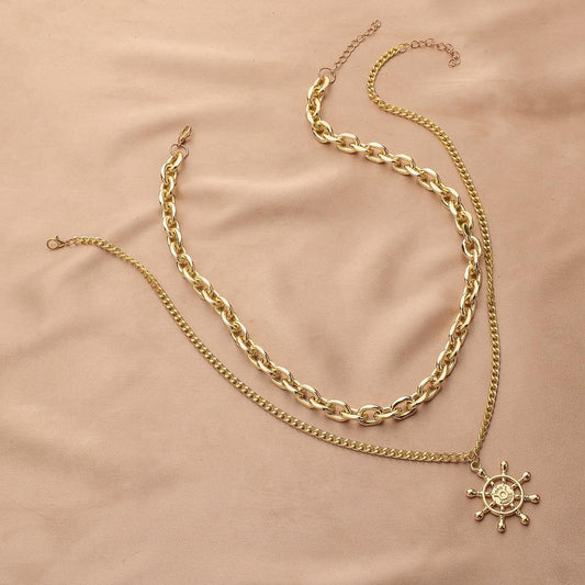 Fashion personality atmosphere double thick chain anchor men's necklace niche design clavicle chain men