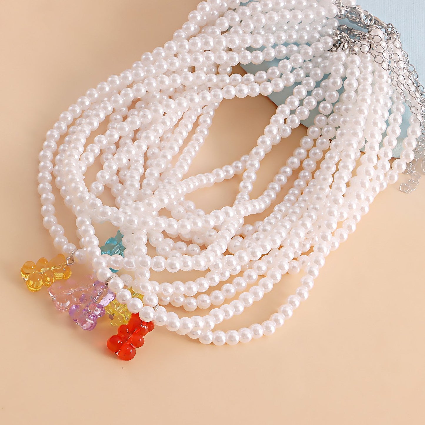 Jewelry ins double baroque imitation pearl color bear pendant necklace female choker