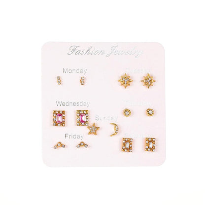 Small and exquisite week week diamond star stud earring set fashion simple design student ear jewelry