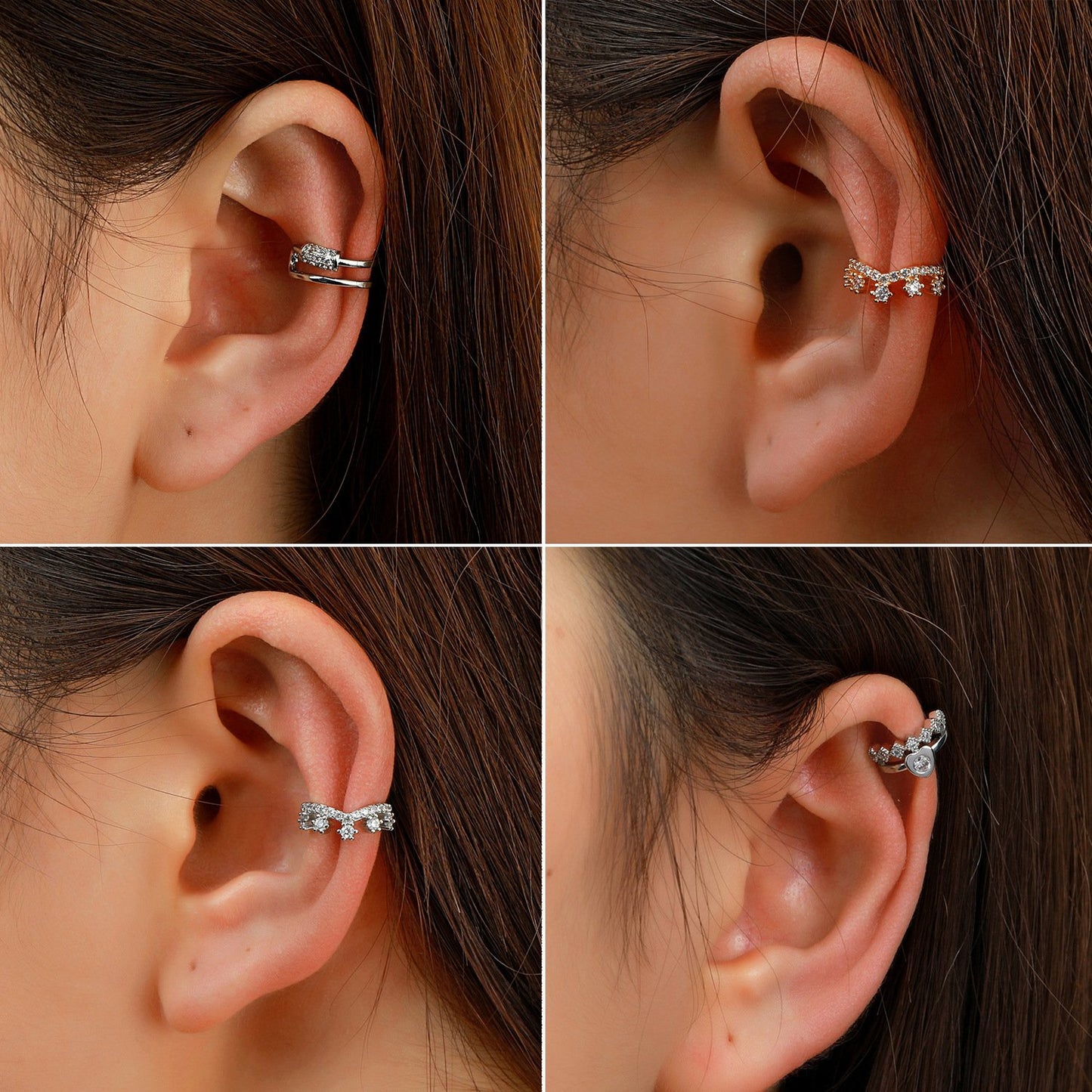 Simple zircon hole-free ear clip fashion retro geometric C-shaped ear bone clip niche design temperament earrings women