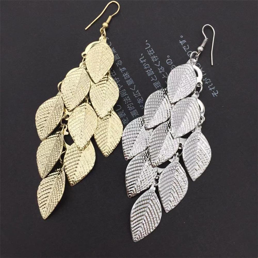 Textured Small Leaf Earrings Exaggerated Long Earrings Stud Earrings