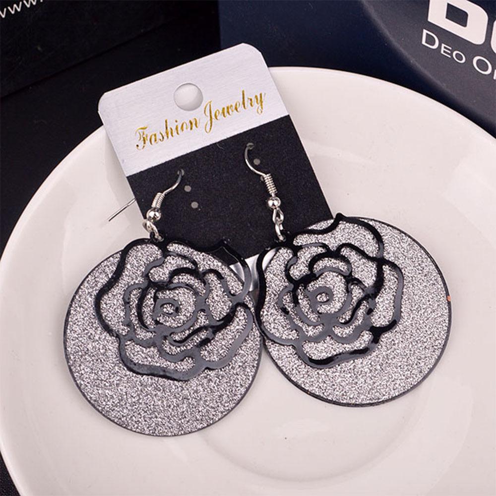 Rose Flower Frosted Earrings Ear Jewelry Alloy Double Layer Swing Creative Earrings