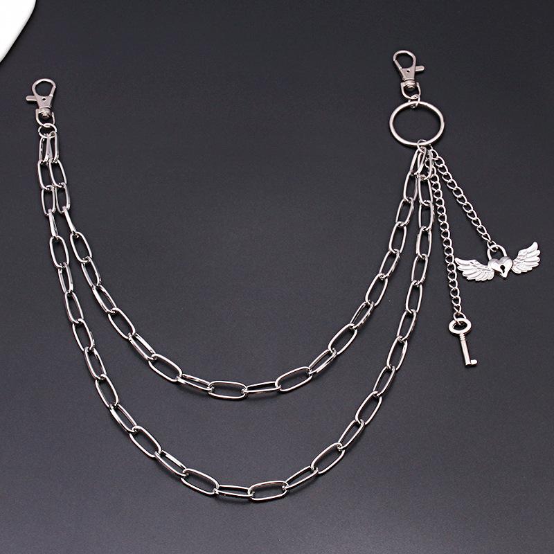 Jewelry Fashion Metal Heart Wings Pendant Pants Chain Multilayer Retro Key Body Chain