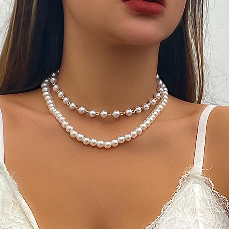 Jewelry Retro Versatile Imitation Pearl Stacked Clavicle Chain Stacked Temperament Double Layer Necklace