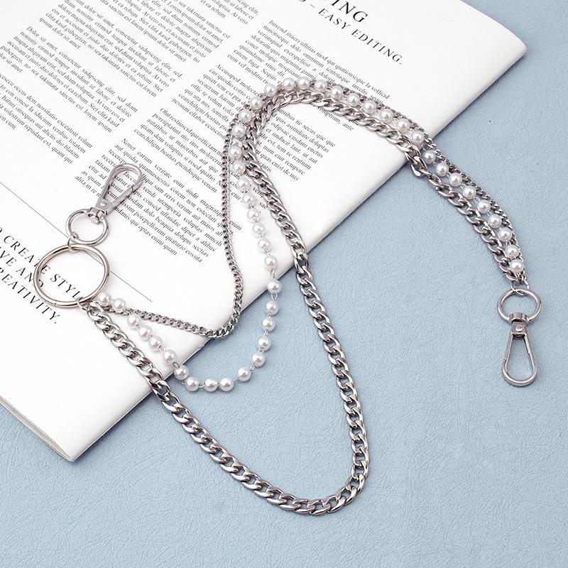 Hip Hop Punk Body with Fashion Pearl Waist Chain Personality Pop Multilayer Metal Jeans Chain