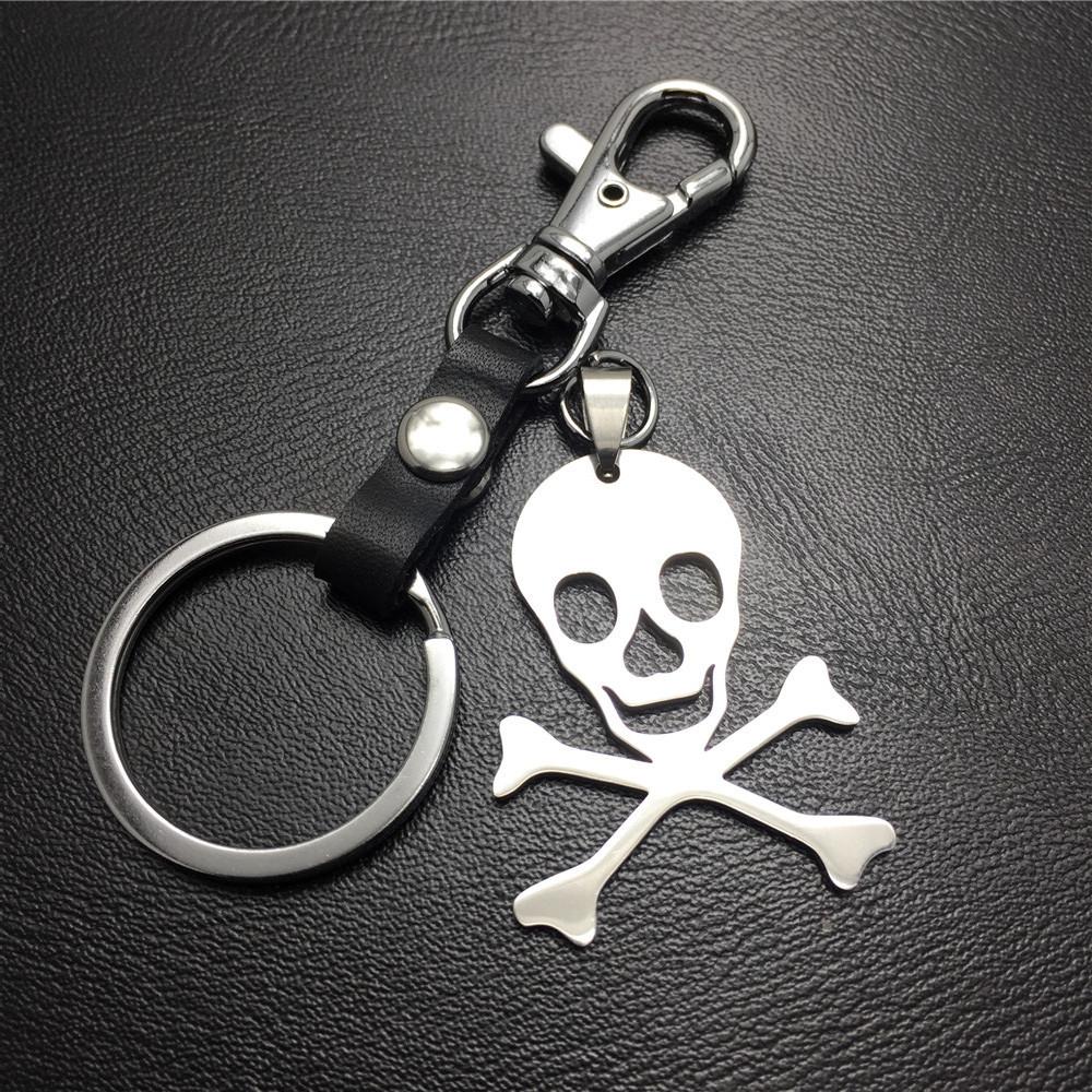 Skull Titanium Steel Pendant Stainless Steel Keychain Leather Waist Hanging Ladies Bag Ornament Men's Jewelry